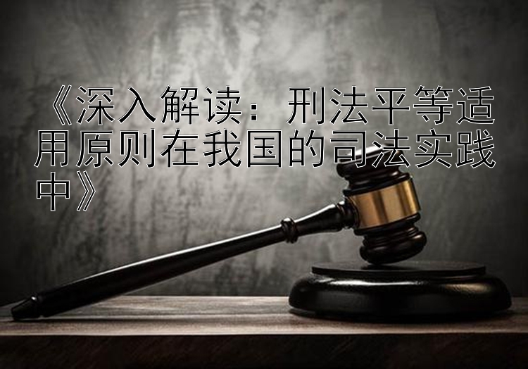 《深入解读：刑法平等适用原则在我国的司法实践中》